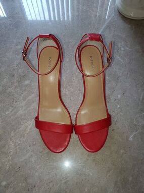 Express Red Ankle-Strap Heeled Sandals